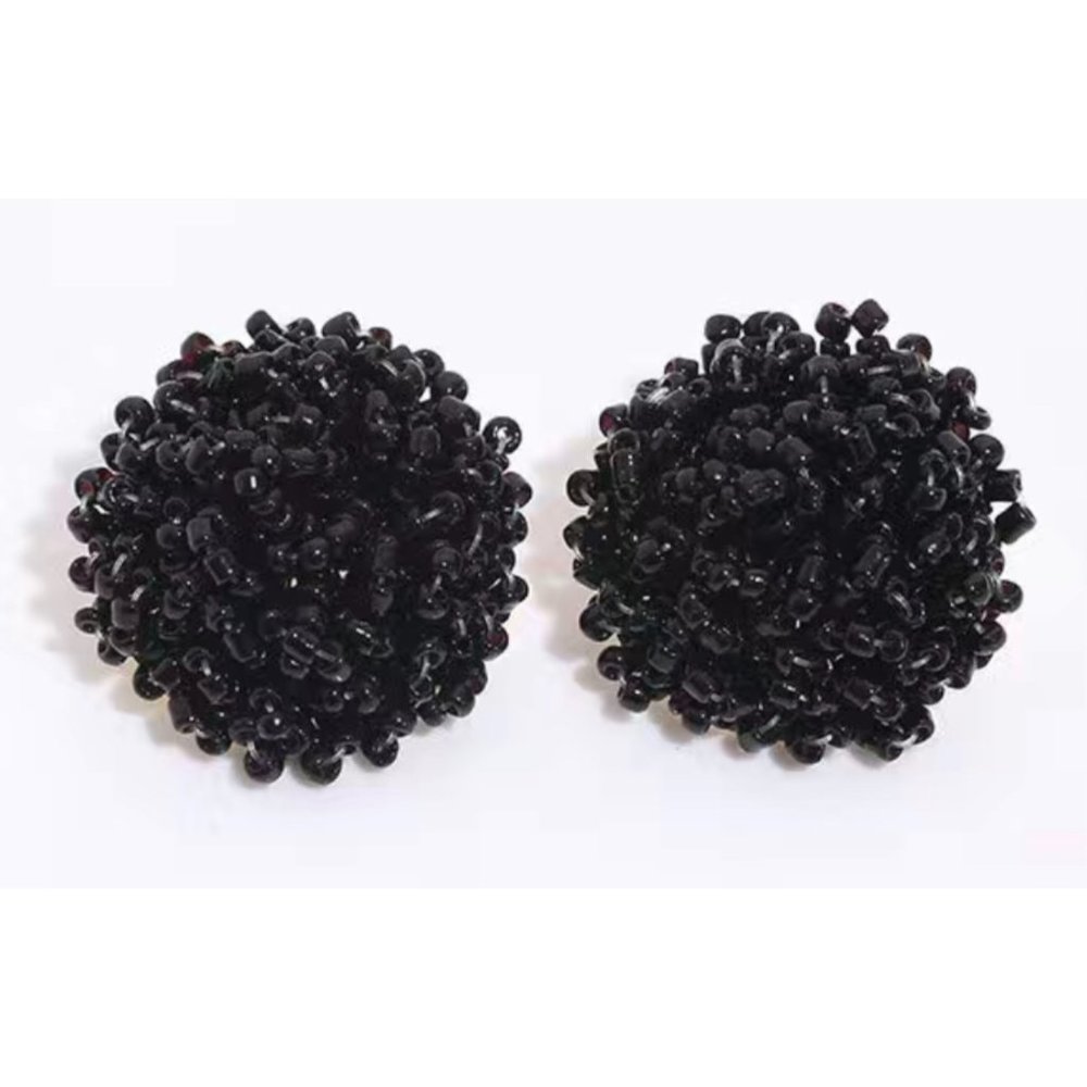 "Black Muegano" Bohemian Rice Seed Beaded Stud Earrings